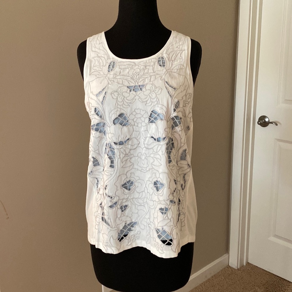 Great condition white & blue sleeveless blouse